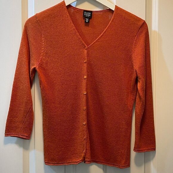 Eileen Fisher burnt orange button down sweater Size S Petite - Picture 1 of 7